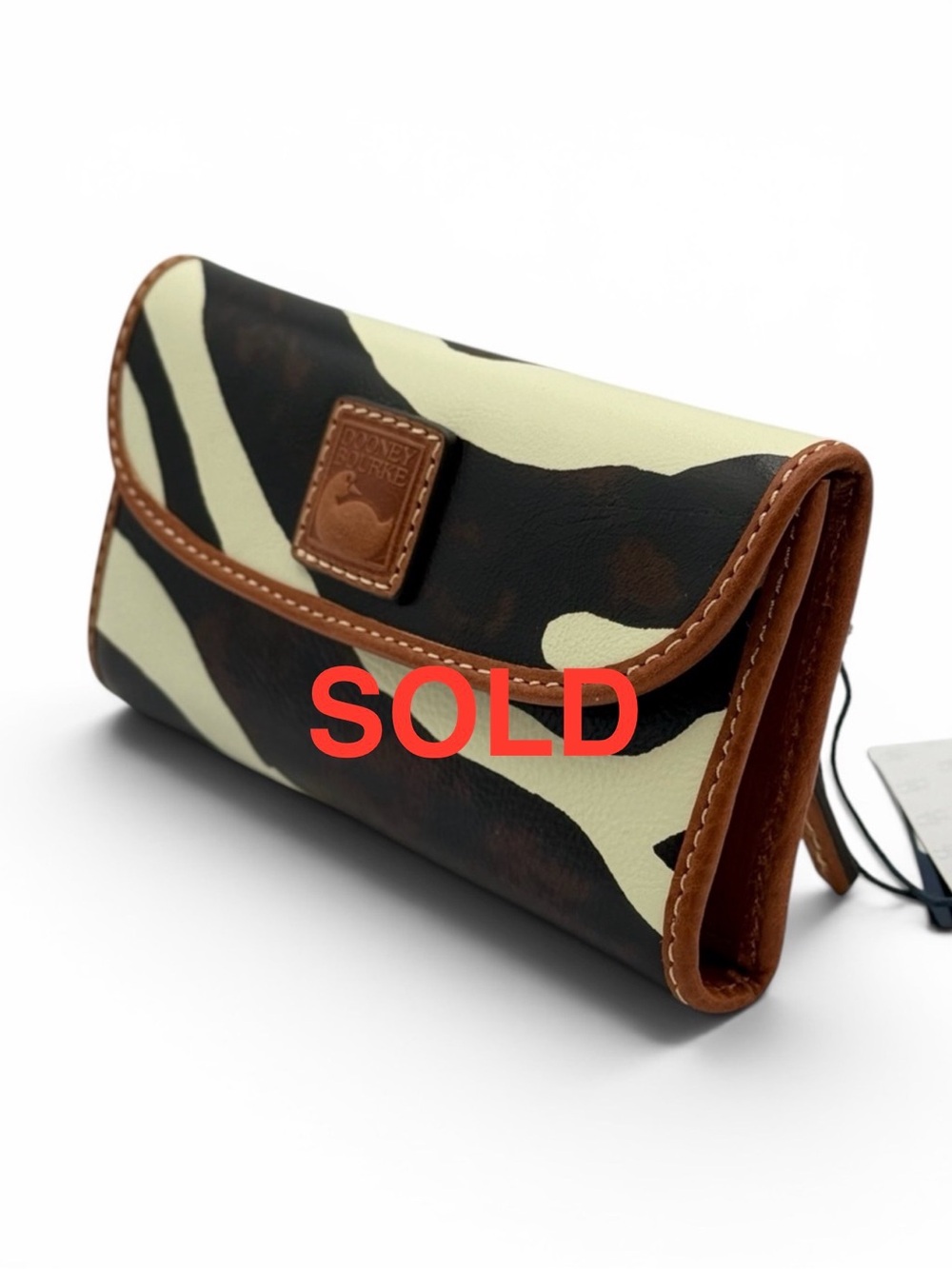 Dooney & Bourke Brown Zebra Print Continental Trifold Leather Wallet